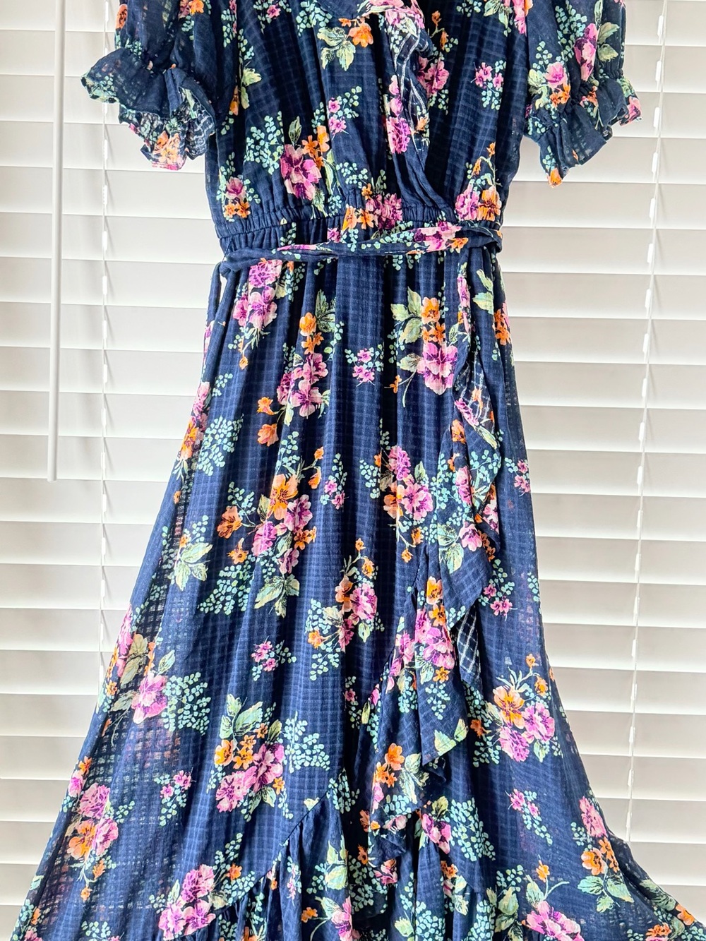 LC Lauren Conrad Navy Floral Ruffle Maxi Dress